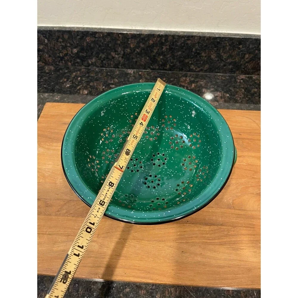 Enamelware green Stainless Steel Colander With White Specks